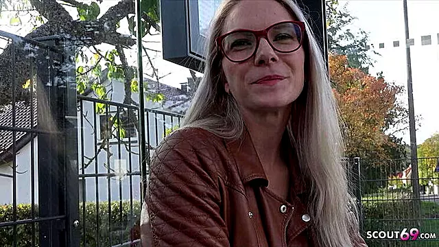 German Scout Vivi Vallentine: Blond Teen in Glasses and Stockings Has Public Casting Encounter and Intense Facial