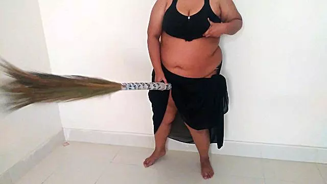 Saudi sexy maid gets sexually excited and masturbates while sweeping the house