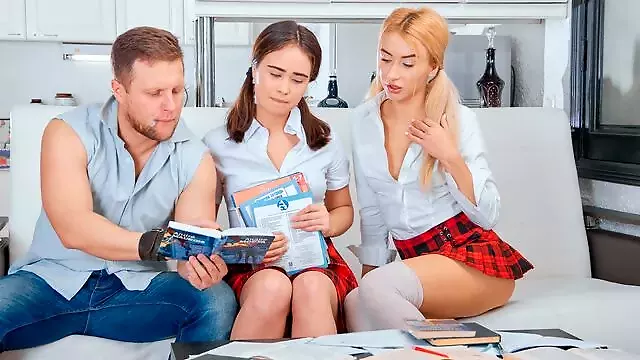 Three friends fuck hard on books
