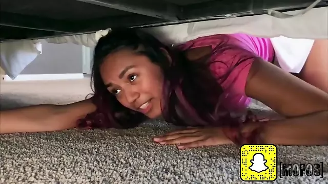 Footjob under the table, bed footjob