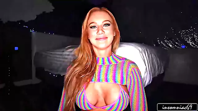 Busty redhead is impressed with her new partners dick and cant stop playing with it